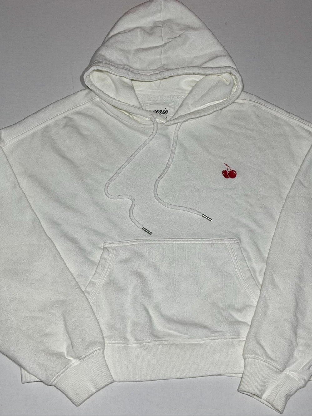 aerie White Crewneck Hoodie with Red Cherry Embroidery 🍒
